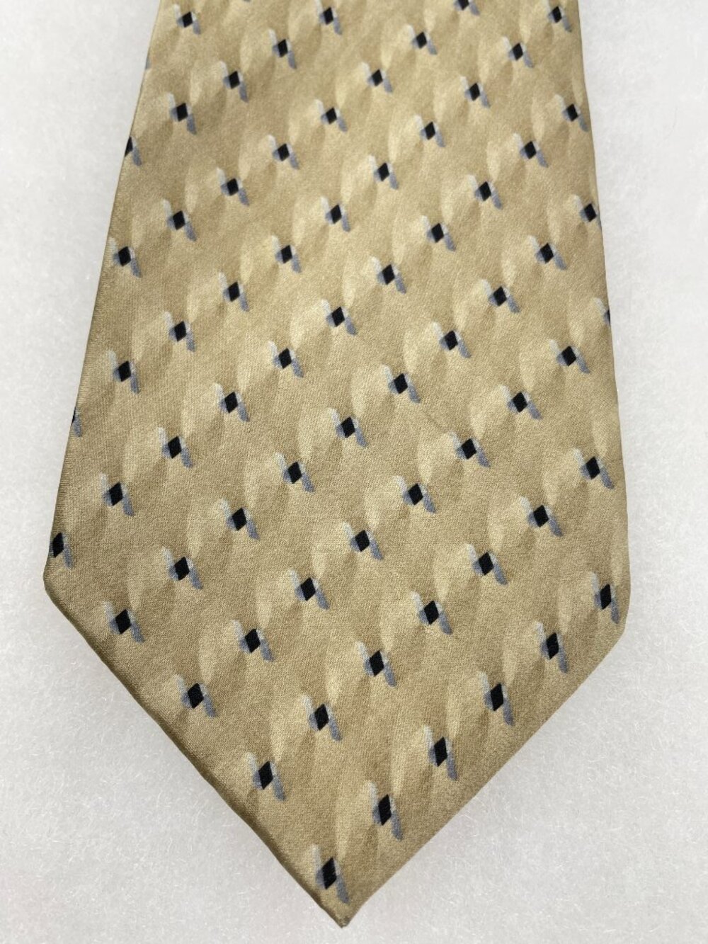 Bill Blass 100% Silk Tie Gold Champagne Geometric Blue Silver Abstract Jacquard